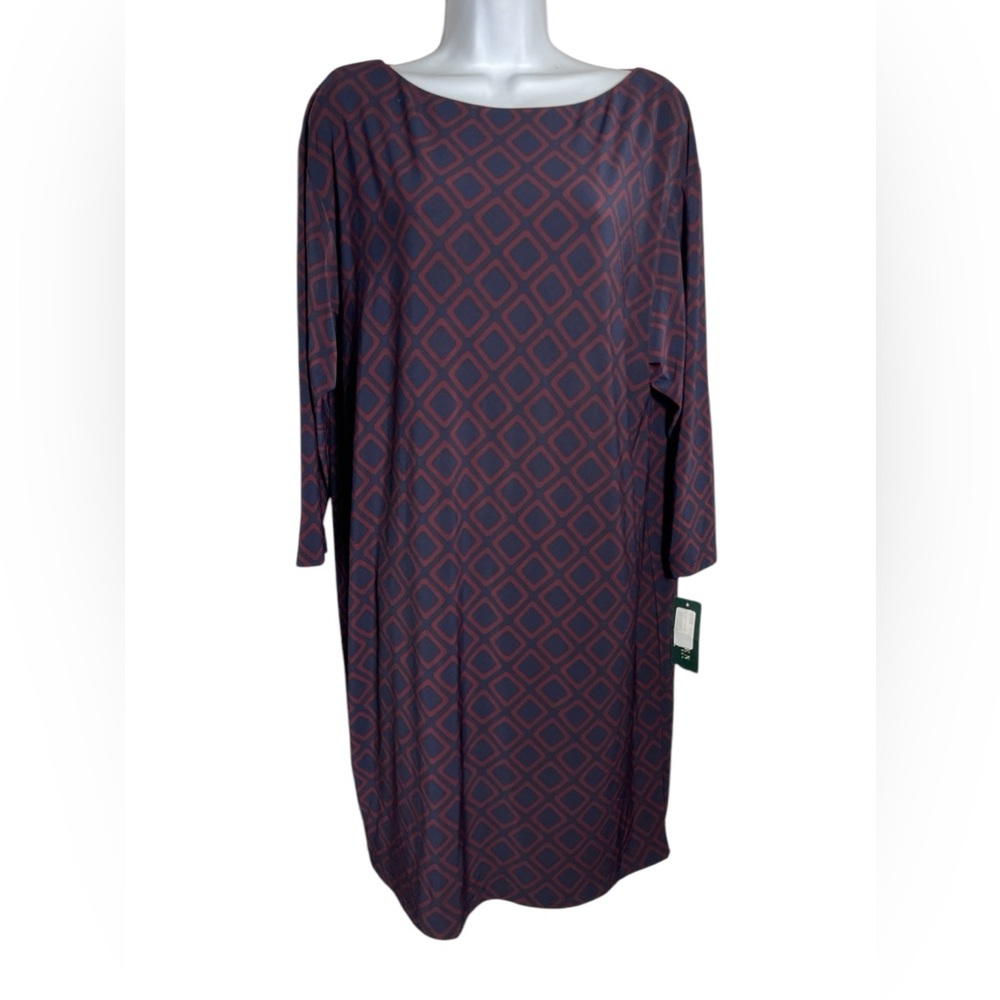 NWT Ralph Lauren dress size 14 classic navy and burgundy shift dress 🩷💙🩷